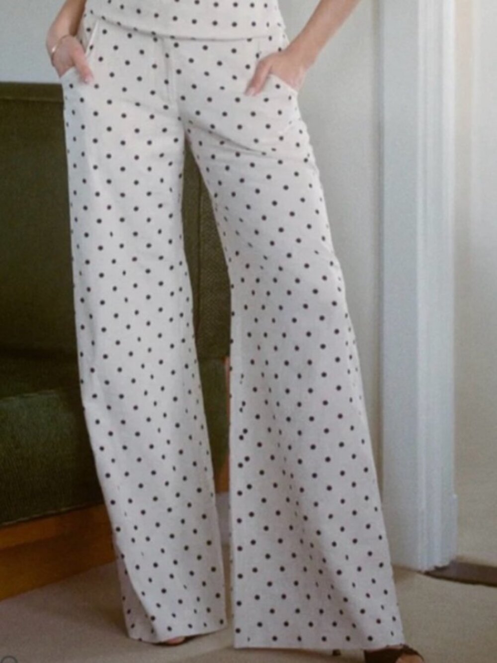 NWOT Amanda Uprichard Saddler Pants Polka Dot Beige Black